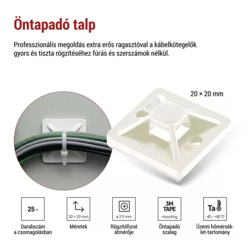 EMOS fehér öntapadó talp 3M ragasztószalaggal, 20×20 mm, 25 db, A2832