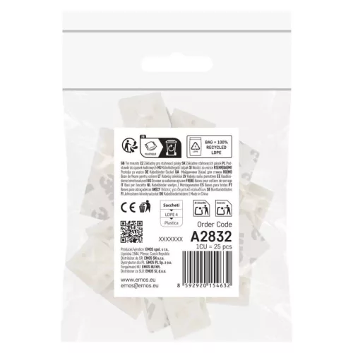EMOS fehér öntapadó talp 3M ragasztószalaggal, 20×20 mm, 25 db, A2832