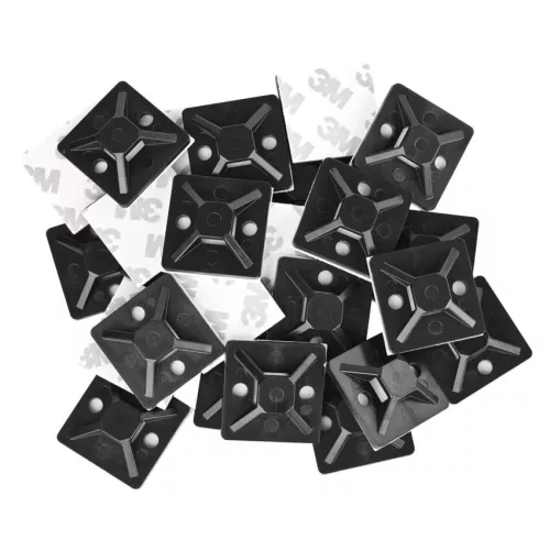 EMOS fekete öntapadó kábelrögzítő talp 3M szalaggal, 30×30 mm, 25 db, A2833