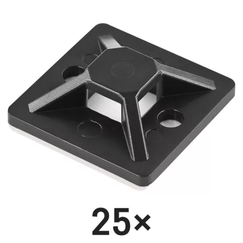 EMOS fekete öntapadó kábelrögzítő talp 3M szalaggal, 30×30 mm, 25 db, A2833