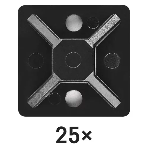 EMOS fekete öntapadó kábelrögzítő talp 3M szalaggal, 30×30 mm, 25 db, A2833