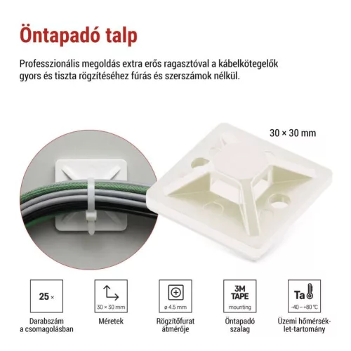 EMOS öntapadó talp 3M 30×30 mm, fehér, 25 db, A2834