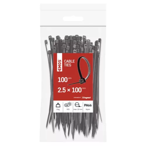 EMOS fekete kábelkötöző 100×2,5 mm, 100 db-os csomag, A2841