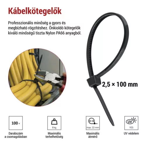 EMOS fekete kábelkötöző 100×2,5 mm, 100 db-os csomag, A2841