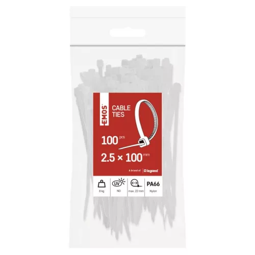 EMOS fehér kábelkötöző 100×2,5 mm, 100 db, A2842