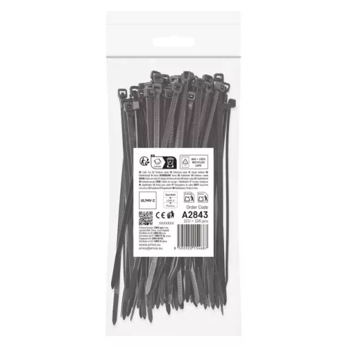 EMOS fekete kábelkötöző 150×3,5 mm, 100 db-os csomag, A2843