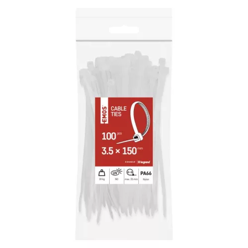 EMOS A2844 fehér kábelkötöző 150×3,5 mm, 100 db-os csomag