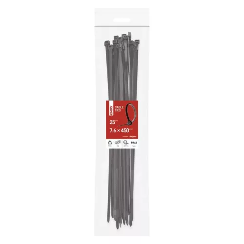 EMOS A2857 fekete kábelkötöző 450×7,6 mm, 25 db-os csomag