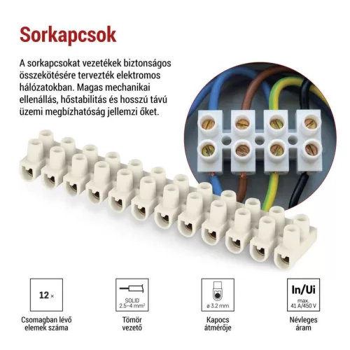 EMOS A4101 fehér 12 pólusú sorkapocs 2,5–4 mm² vezetékhez