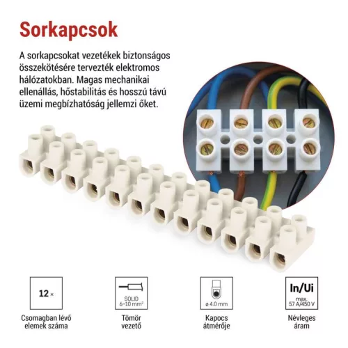 EMOS A4103 fehér, 12 pólusú sorkapocs 6–10 mm² vezetékhez