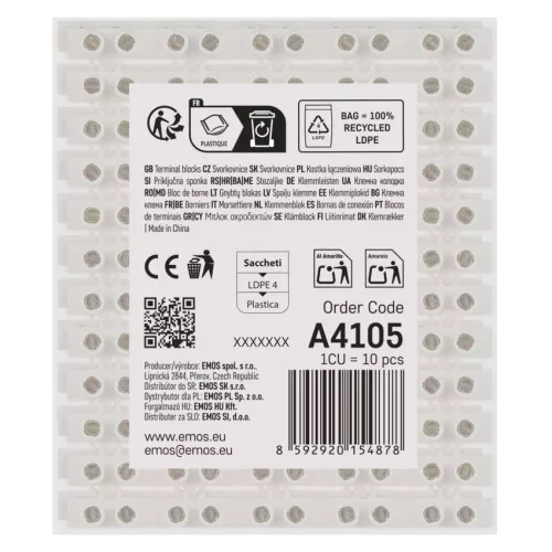 EMOS A4105 fehér sorkapocs 2,5–4 mm² vezetékhez, 10 darabos csomag