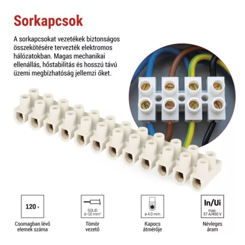 EMOS A4107 fehér sorkapocs 6–10 mm² vezetékhez, 10 db