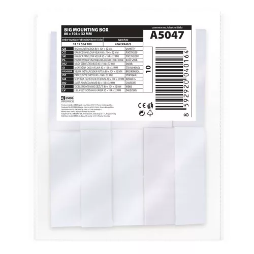 EMOS A5047 falon kívüli szerelvénydoboz LK80x28 2ZK, 10 db
