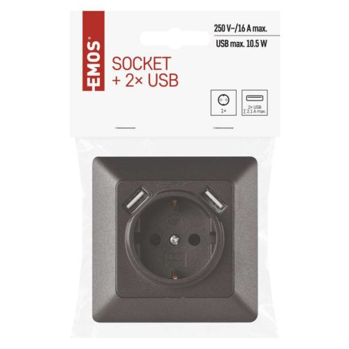 EMOS A6000.3, Aljzat USB csatlakozóval, SCHUKO antracit