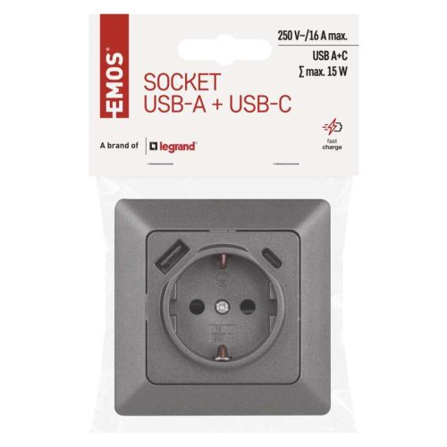 EMOS A6000-7, Aljzat USB-A+USB-C, antracit