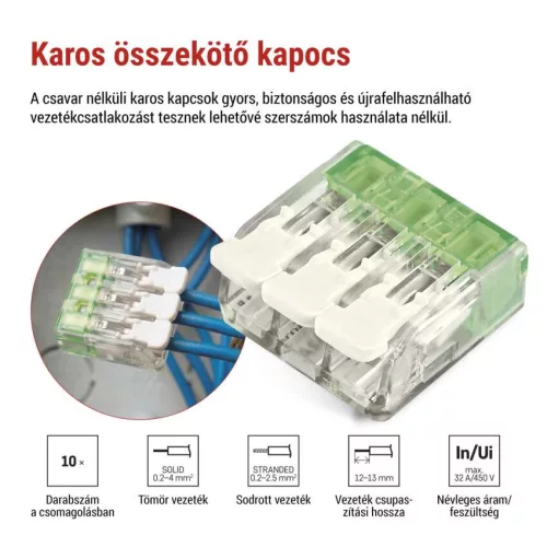 EMOS A9102 átlátszó karos vezetékösszekötő 4 mm², 10 db-os csomag