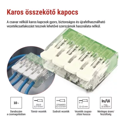 EMOS A9103 átlátszó karos vezetékösszekötő 4 mm², 10 darabos csomag