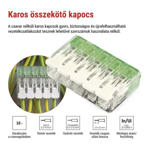 EMOS A9104 átlátszó 5 pólusú karos vezetékösszekötő, 10 db
