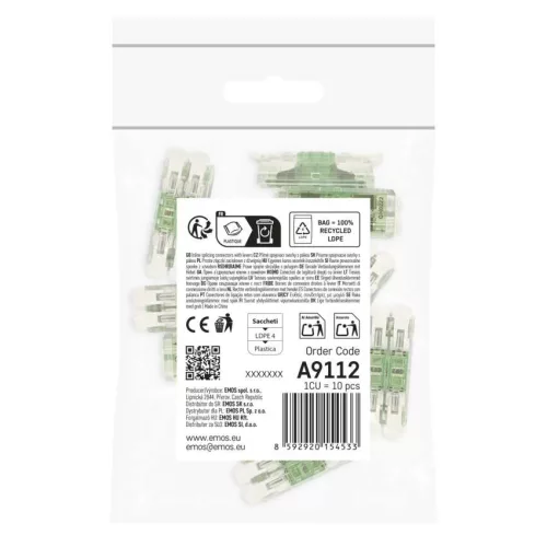 EMOS A9112 egyenes karos vezetékösszekötő 4× 0,2–4 mm², átlátszó, 10 db