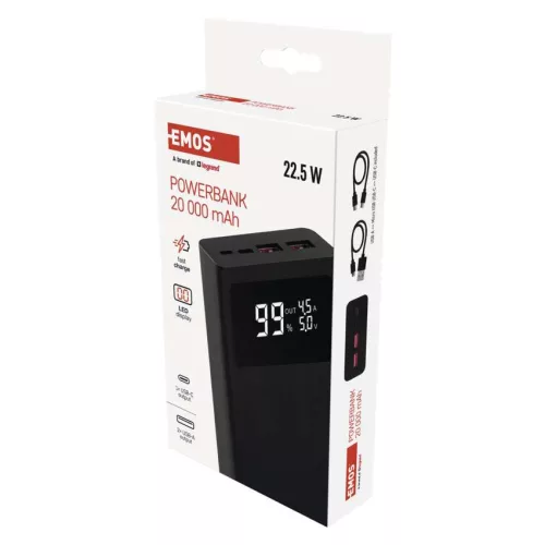 EMOS B0532B, Powerbank BETAQ 20, 20 000 mAh, 22,5 W, fekete