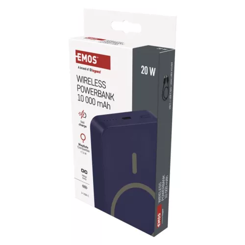 EMOS B0551BL, Powerbank WI 1046, 10 000 mAh, 20 W+Wireless, kék