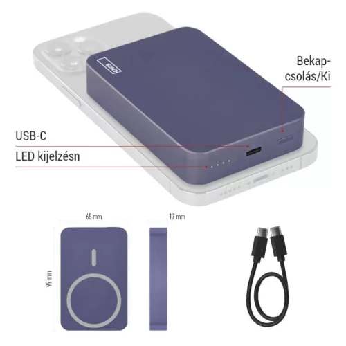 EMOS B0551BL, Powerbank WI 1046, 10 000 mAh, 20 W+Wireless, kék