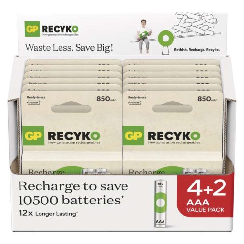 EMOS B25186, GP ReCyko NiMH Akkumulátor HR03 (AAA) 850mAh 6db