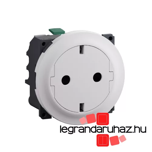 Legrand Céliane 2P+F csatlakozóaljzat, falsíkba illeszkedő betéttárcsával, biztonsági zsaluval, rugós bekötéssel, fehér, Legrand CB0122