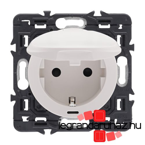 Legrand Céliane 2P+F csatlakozóaljzat biztonsági zsaluval, csapófedéllel, csavaros, fehér CF067161CS-CS