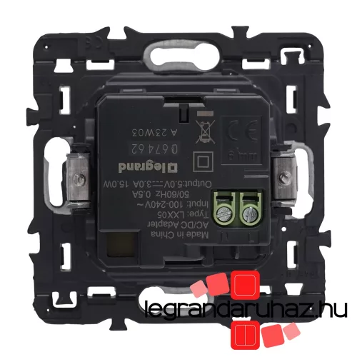 Legrand Céliane kettős USB-A töltőaljzat, beépített tápegységgel - 5 V - 2400 mA, burkolattal, fehér CF067462-HK