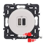 Legrand Céliane kettős USB-A + USB-C töltőaljzat, beépített tápegységgel - 3A, 15W, burkolattal, fehér CF067465-CS