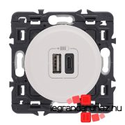   Legrand Céliane kettős USB-A + USB-C  töltőaljzat, beépített tápegységgel - 3A, 15W, burkolattal, fehér CF067465-HK