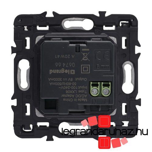 Legrand Céliane kettős USB-C töltőaljzat, beépített tápegységgel - 3A, 15W, burkolattal, fehér CF067466-CS