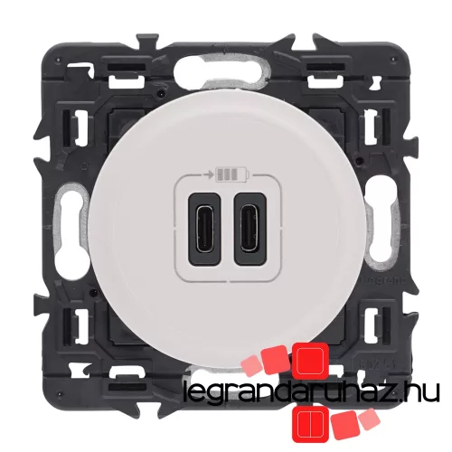 Legrand Céliane kettős USB-C töltőaljzat, beépített tápegységgel - 3A, 15W, burkolattal, fehér CF067466-HK