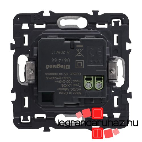 Legrand Céliane kettős USB-C töltőaljzat, beépített tápegységgel -  3A, 15W, burkolattal, fehér CF067466-K