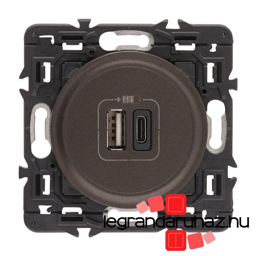 Legrand Céliane kettős USB-A + USB-C  töltőaljzat, beépített tápegységgel - 3A, 15W, burkolattal, grafit CG067465-CS