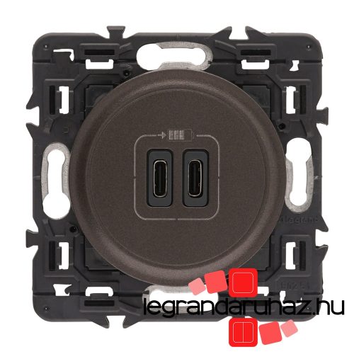 Legrand Céliane kettős USB-C töltőaljzat, beépített tápegységgel  - 3A, 15W, burkolattal, grafit CG067466-HK