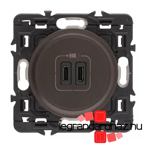 Legrand Céliane kettős USB-C töltőaljzat, beépített tápegységgel - 3A, 15W, burkolattal, grafit CG067466-K