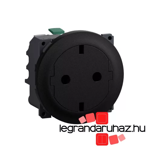 Legrand Céliane 2P+F csatlakozóaljzat, falsíkba illeszkedő betéttárcsával, biztonsági zsaluval, rugós bekötéssel, fekete, Legrand CN0122