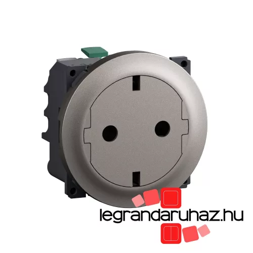 Legrand Céliane 2P+F csatlakozóaljzat, falsíkba illeszkedő betéttárcsával, biztonsági zsaluval, rugós bekötéssel, titánium, Legrand CT0122