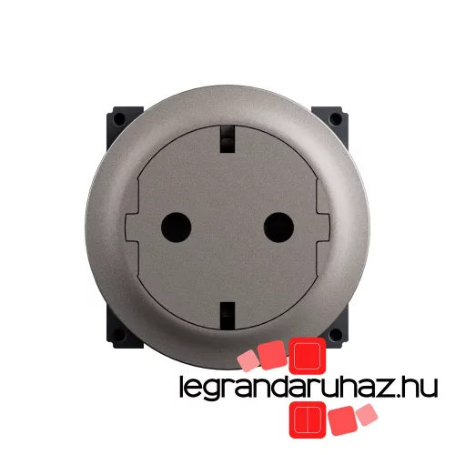 Legrand Céliane 2P+F csatlakozóaljzat, falsíkba illeszkedő betéttárcsával, biztonsági zsaluval, rugós bekötéssel, titánium, Legrand CT0122