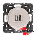 Legrand Céliane kettős USB-A + USB-C  töltőaljzat, beépített tápegységgel - 3A, 15W, burkolattal, titánium CT067465-CS