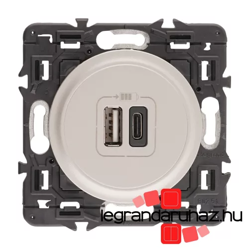 Legrand Céliane kettős USB-A + USB-C  töltőaljzat, beépített tápegységgel - 3A, 15W, burkolattal, titánium CT067465-HK