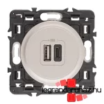Legrand Céliane kettős USB-A + USB-C  töltőaljzat, beépített tápegységgel - 3A, 15W, burkolattal, titánium CT067465-K