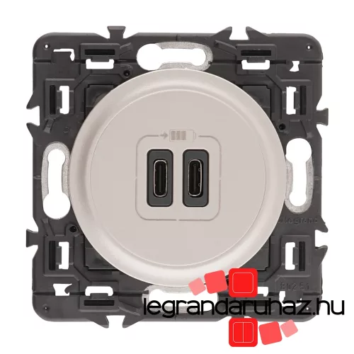 Legrand Céliane kettős USB-C töltőaljzat, beépített tápegységgel - 3A, 15W, burkolattal, titánium CT067466-K