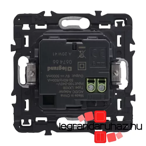 Legrand Céliane kettős USB-C töltőaljzat, beépített tápegységgel - 3A, 15W, burkolattal, titánium CT067466-K