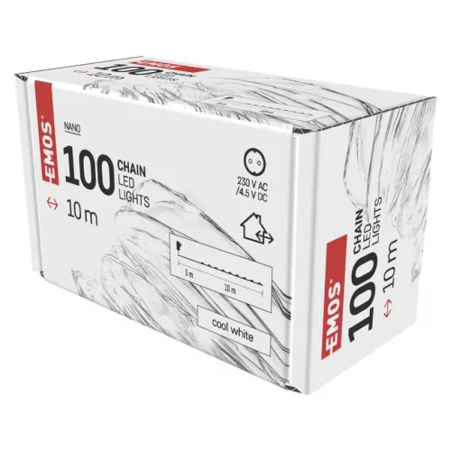 EMOS LED karácsonyi nano fényfüzér, 10 m, hideg fehér, ezüst kábel, D3AC01