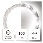 EMOS LED karácsonyi nano fényfüzér, 10 m, hideg fehér, ezüst kábel, D3AC01