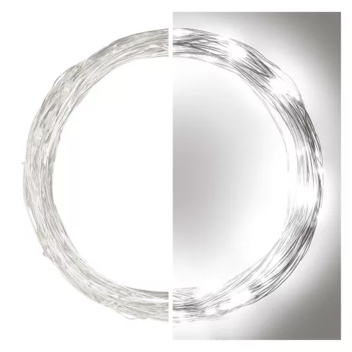 EMOS LED karácsonyi nano fényfüzér, 10 m, hideg fehér, ezüst kábel, D3AC01