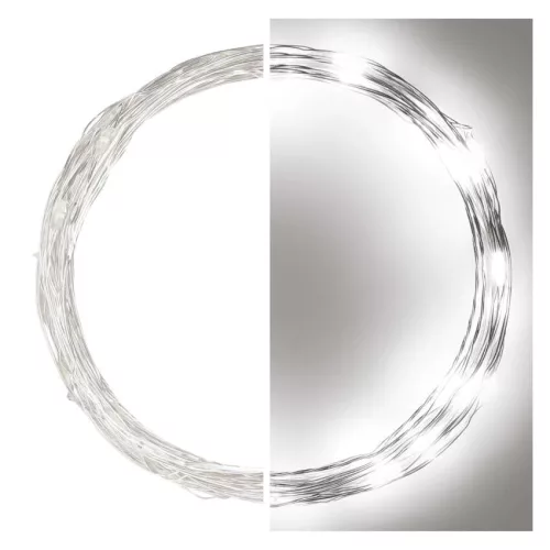 EMOS LED karácsonyi nano fényfüzér 4 m, ezüst, hideg fehér, időzítő, D3AC02